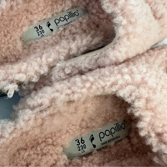 NWT Birkenstock Papillio Arizona Big Buckle Shearling fuzzy sandal pink 36/5 - Picture 13 of 16
